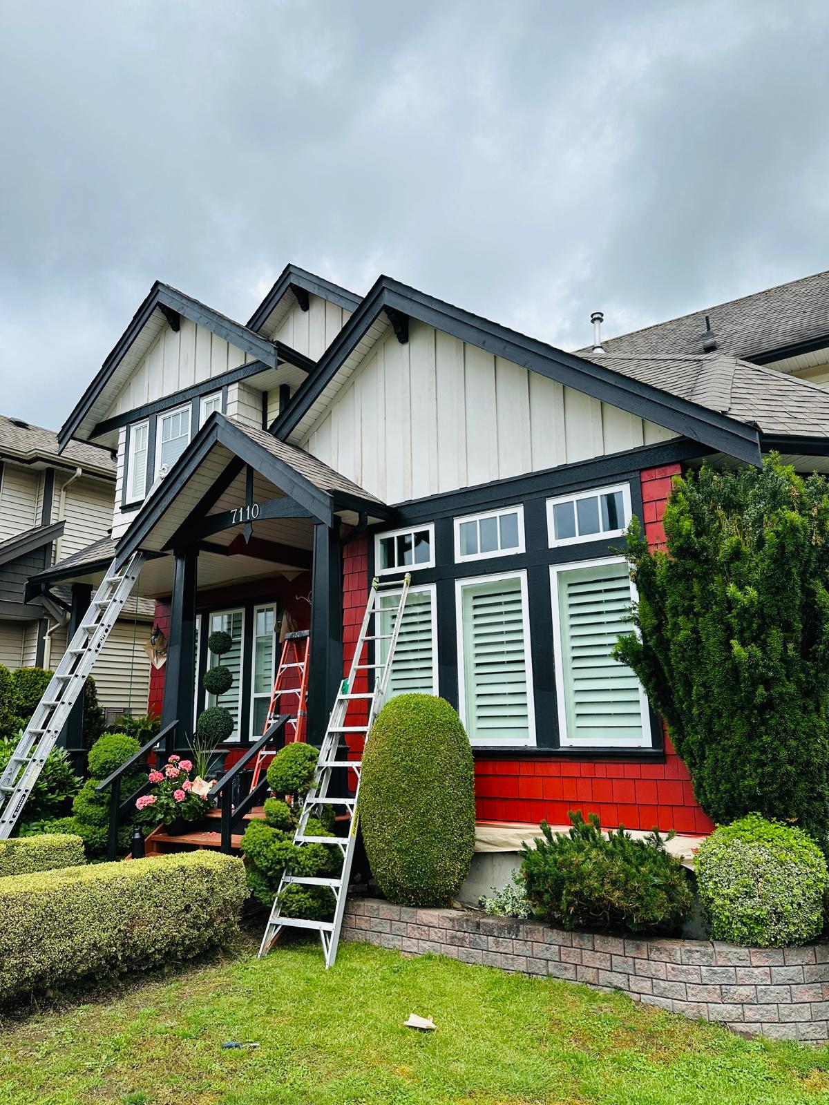 An exterior repaint in progress